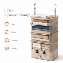 Hanging Travel Organizer 4 Tier Collapsible Suitcase Packing Cube with Hooks Mesh Shelves Zipper Compartment Portable Closet Bag