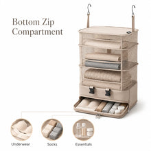 Hanging Travel Organizer 4 Tier Collapsible Suitcase Packing Cube with Hooks Mesh Shelves Zipper Compartment Portable Closet Bag